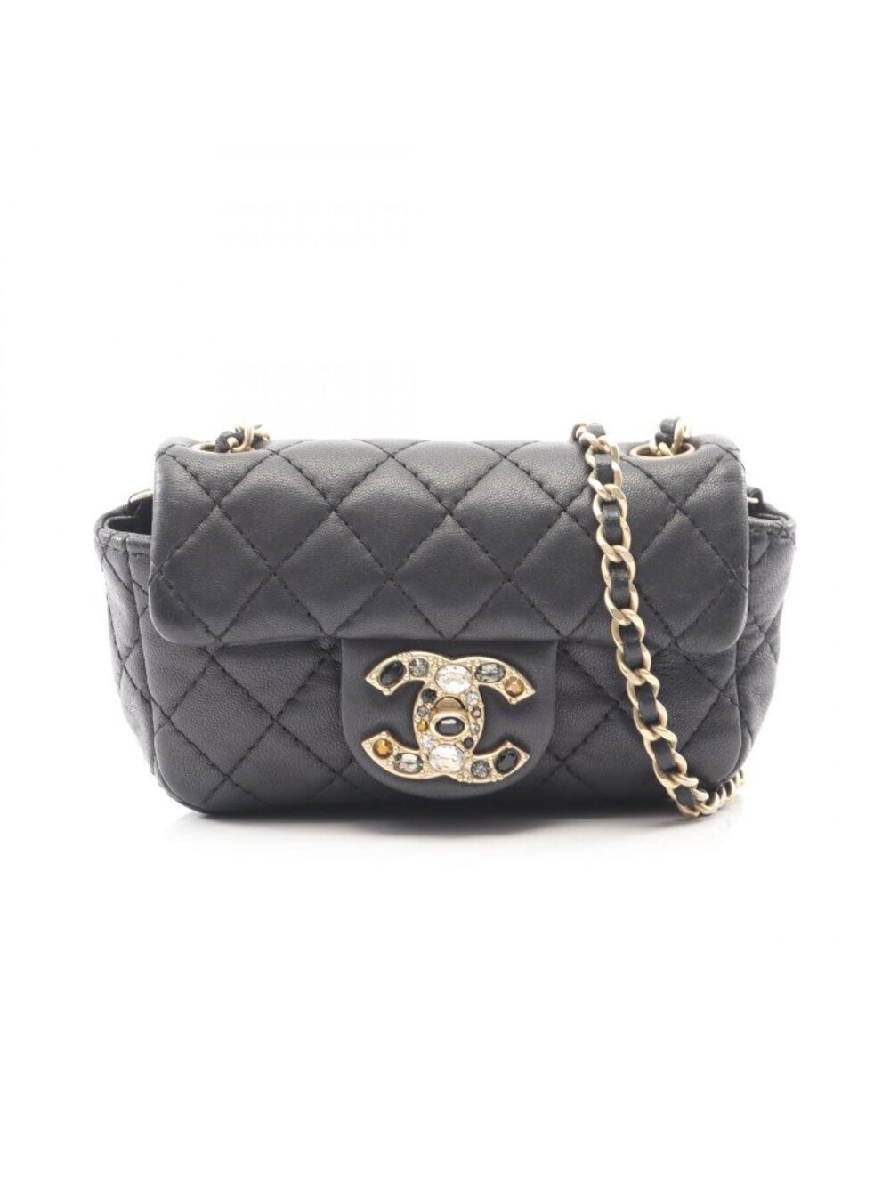 Chanel Shoulder Bag Quilted Mini Black Lambskin Chain